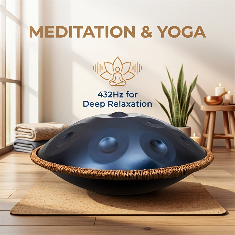 12 Notes Handpan Drum, 22Inch D Minor Kurd 432Hz Steel Tongue Hand Pan Drum for Adults Yoga Meditation, Hand Tuning Sound Healing Instrument Gift for Beginners with Soft Bag, Hand Mallets, Stand, Cloth, Sound Stickers
