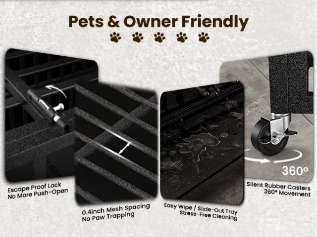 [With Wheels] 42 IN/48IN Heavy Duty Dog Crate Metal Dog Cage With Wheels And Escape-Proof Locks Double Doors Top Opening Large Dog Kennel Removable Tray Easy Assembly Chew-Proof For Big Dogs