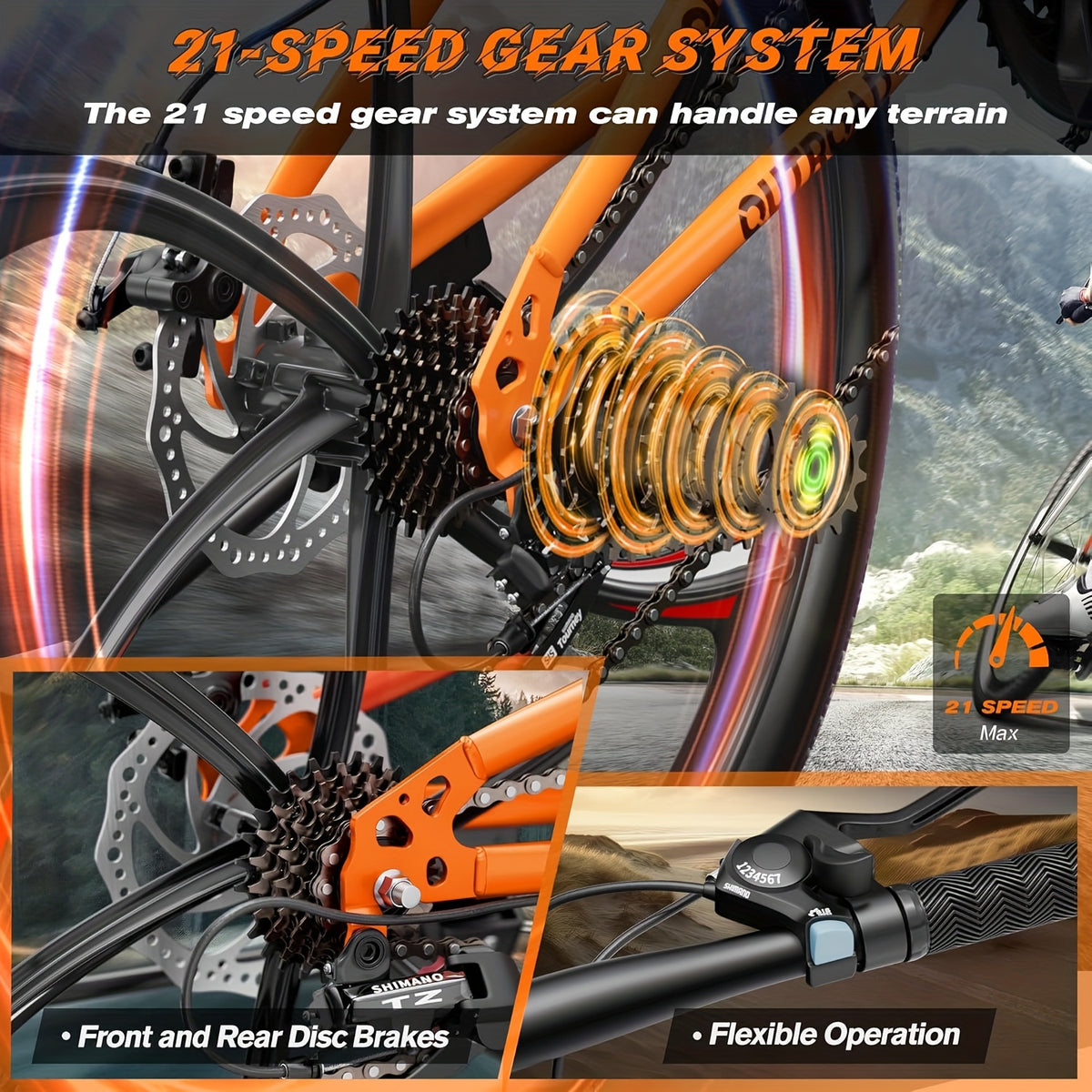 26 Inch Mountain Bike, 21 Speeds Full Suspension Folding Bikes, Dual Disc Brake, High Carbon Steel Frame And Non-Slip Quick Release Tire Bicycle for Adult