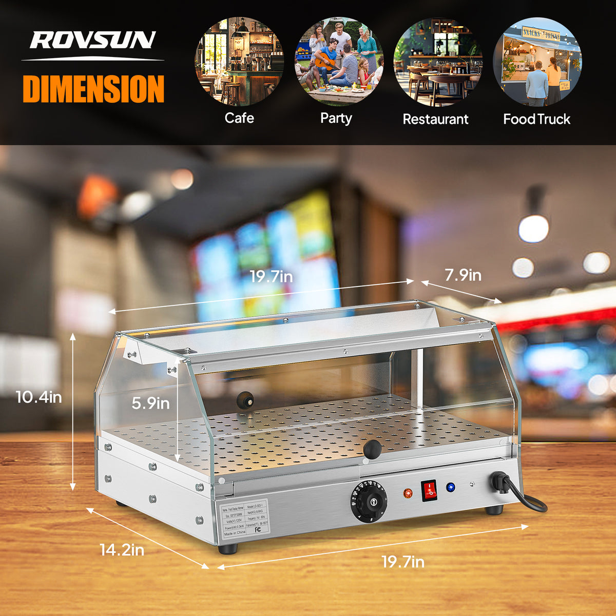 2-Tier Food Warmer Pizza Warmer Countertop, Food Warmer Display Pretzel Warmer with LED Lighting Front and Rear Doors, Electric Catering Hot Box Acrylic for Buffet Restaurant Cafe