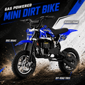 Mini Dirt Bike, 49 CC 2-Stroke Gas Bike with Off-Rode Tire, Suspensions, Disc Brakes, Max Load 165Lbs, Max Speed 18Mph-Includes gloves, face mask, security lock, and phone holder-Includes gloves, a face mask, an integrated stand, an anti-theft lock, and k