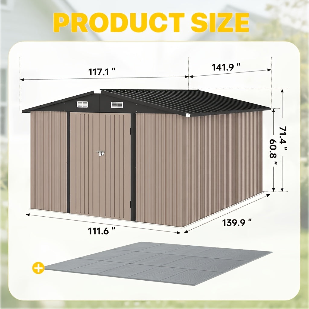 [Multi-Size Outdoor Shed] 6x4/8x6/10x8/10x12ft Multi-Size Outdoor Storage Shed, Standard & Floor-Equipped 2 Options, Gable Roof Ventilated Metal Utility Shed for Backyard Lawn