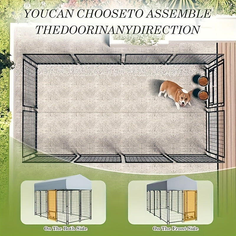 8x4x6 FT Outdoor Dog Kennel With Roof, Heavy Duty Dog Cage For Large Dogs, Outside Dog Enclosure With 2 Rotating Dog Bowls, Welded Wire Steel Dog Run Playpen Fence With Secure Lock