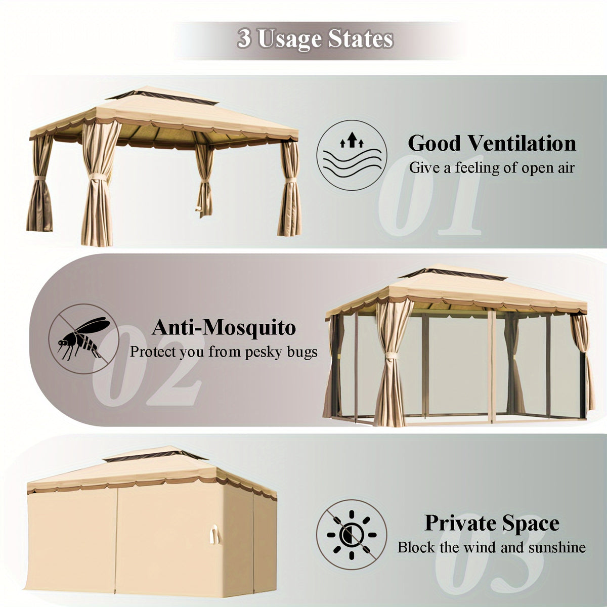 Outdoor Patio Gazebo 10'x13', Heavy Duty Party Tent & Shelter With Double Roofs, Mosquito Nettings And Privacy Screens For Patio Lawn And Garden, Brown