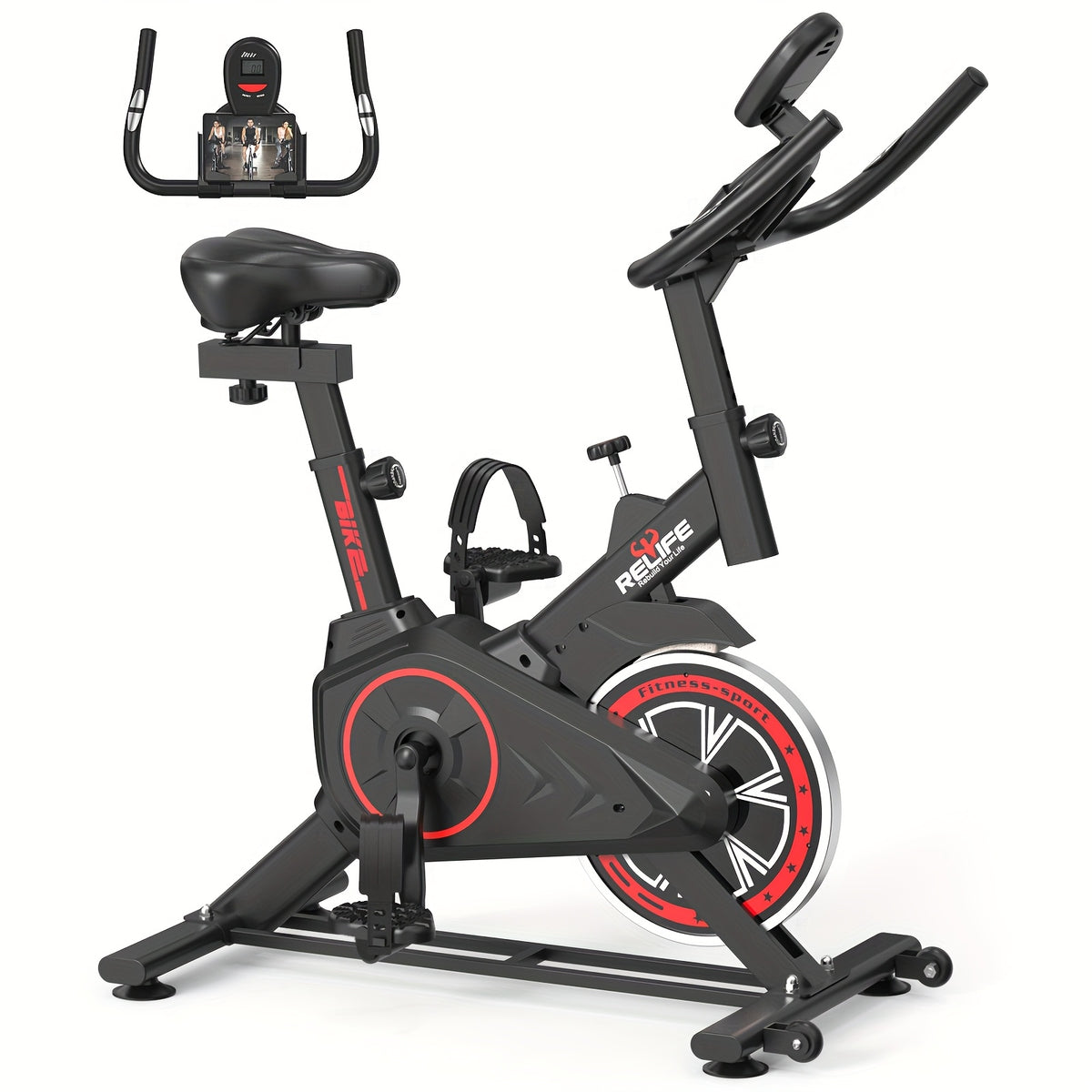 RELIFE Exercise Bike, Magnetic Indoor Cycling Bike, Ultra-Quiet Resistance, Tablet Mount & Ergonomic Seat Cushion, Home Gym Stationary Cycle for Cardio for All User, Indoor Bike/Brake Pad Stationary Bike, for Family, with Comfortable Saddle
