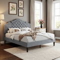 WEEWAY Full/Queen/King Bed Frame with Velvet Adjustable Tiara Curved Headboard And High Resilience, Upholstered Diamond Button Tufted Platform Bed with Wood Slats/No Box Spring Needed/Noise Free/Black/Dark Grey