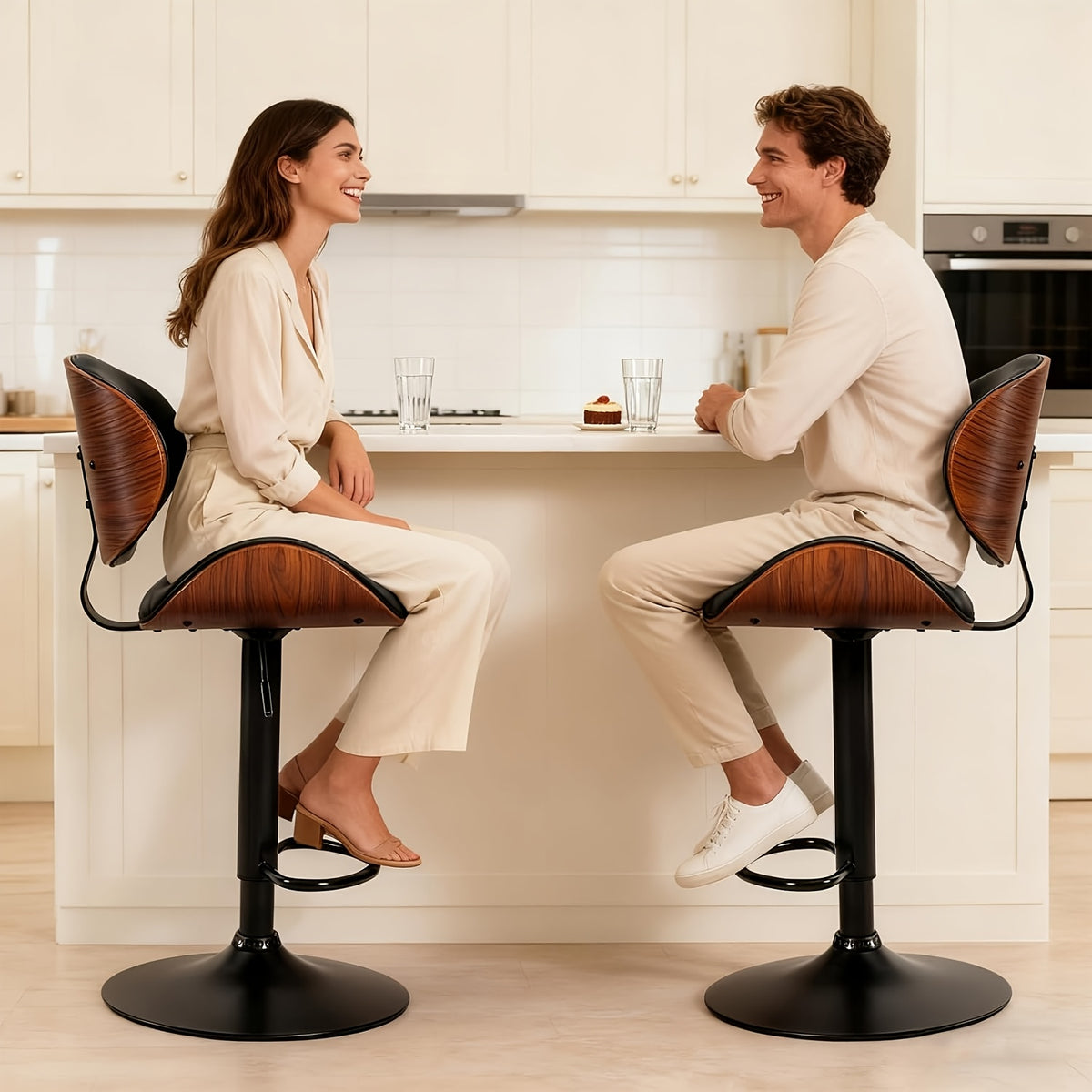 2pcs Or 4pcs for Bar Stool Set with Adjustable Height, PU Leather Seat Cushion, Ergonomic Backrest, Footrest, And Non-Slip Rubber Base, Perfect for Bars And Home Kitchen Islands
