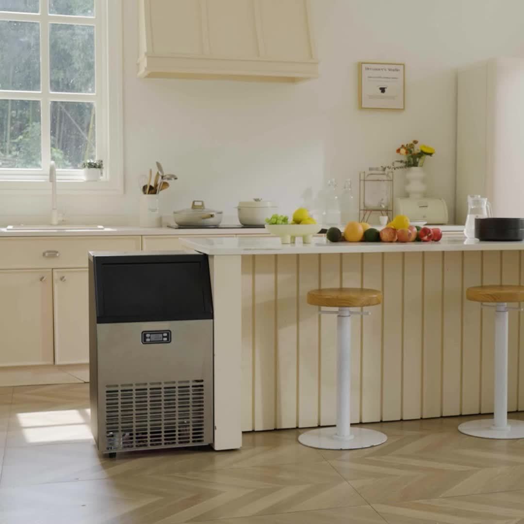 Commercial Ice Maker Machine, 100lbs/24H Stainless Steel Under Counter Ice Machine with 33lbs Ice Storage Capacity, Freestanding Ice Maker.