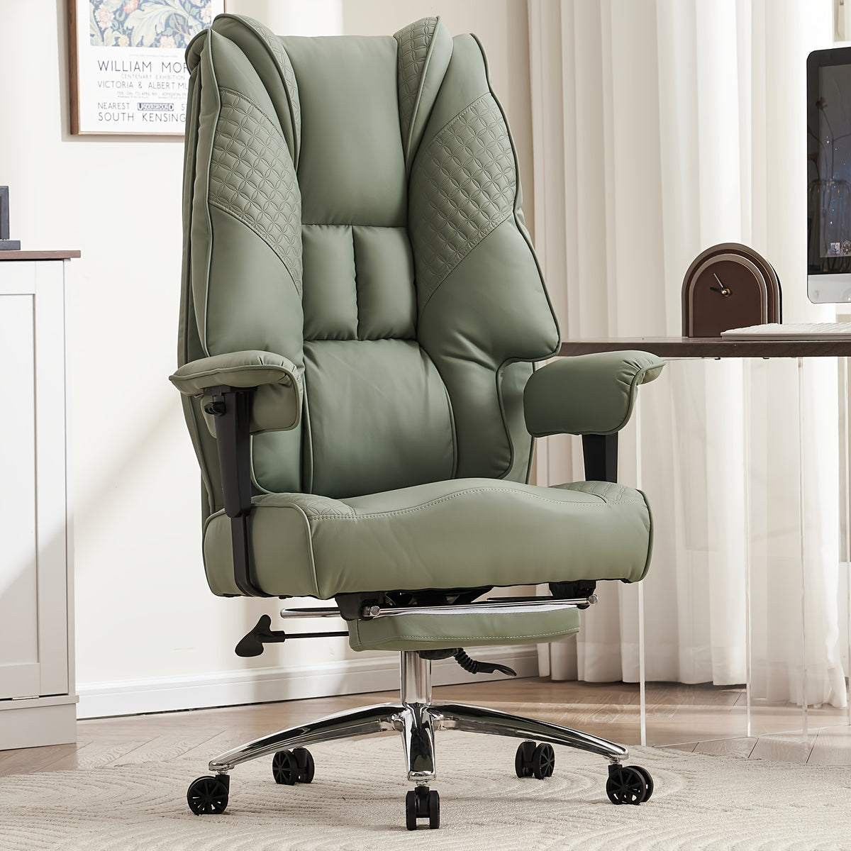[PU Leather Executive Chair] Efomao Desk Office Chair 400LBS, Big And Tall Office Chair, PU Leather Computer Chair, Executive Office Chair With Leg Rest And Lumbar Support