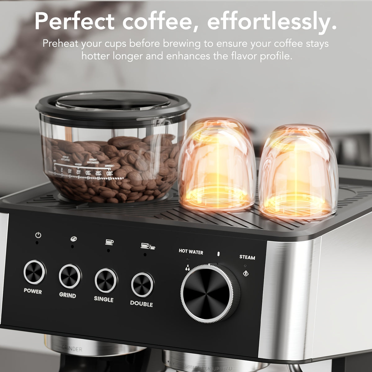 All-In-One Espresso Machine With Built-In Grinder, 15-Bar Pressure, Steam Milk Frother Wand, Cappuccino & Espresso Maker With Hot Water Dispenser