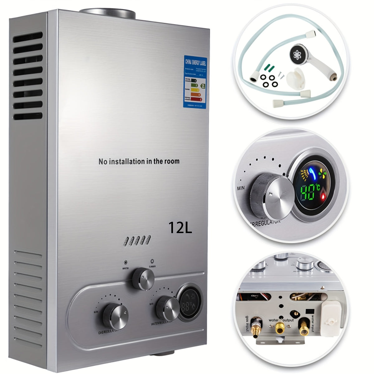 4.76gal Instant Tankless Gas Water Heater, Propane Gas Wall-Mounted for Shower Bathroom