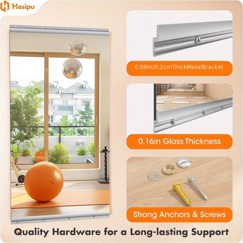 Hasipu Home Gym Mirror Large Full Body Mirror for Yoga, Large Wall Mirror Full Length for Fitness, Garage, Dance Studio, 0.16in Tempered Glass Frameless Mirror-1pc/2pcs/3pcs
