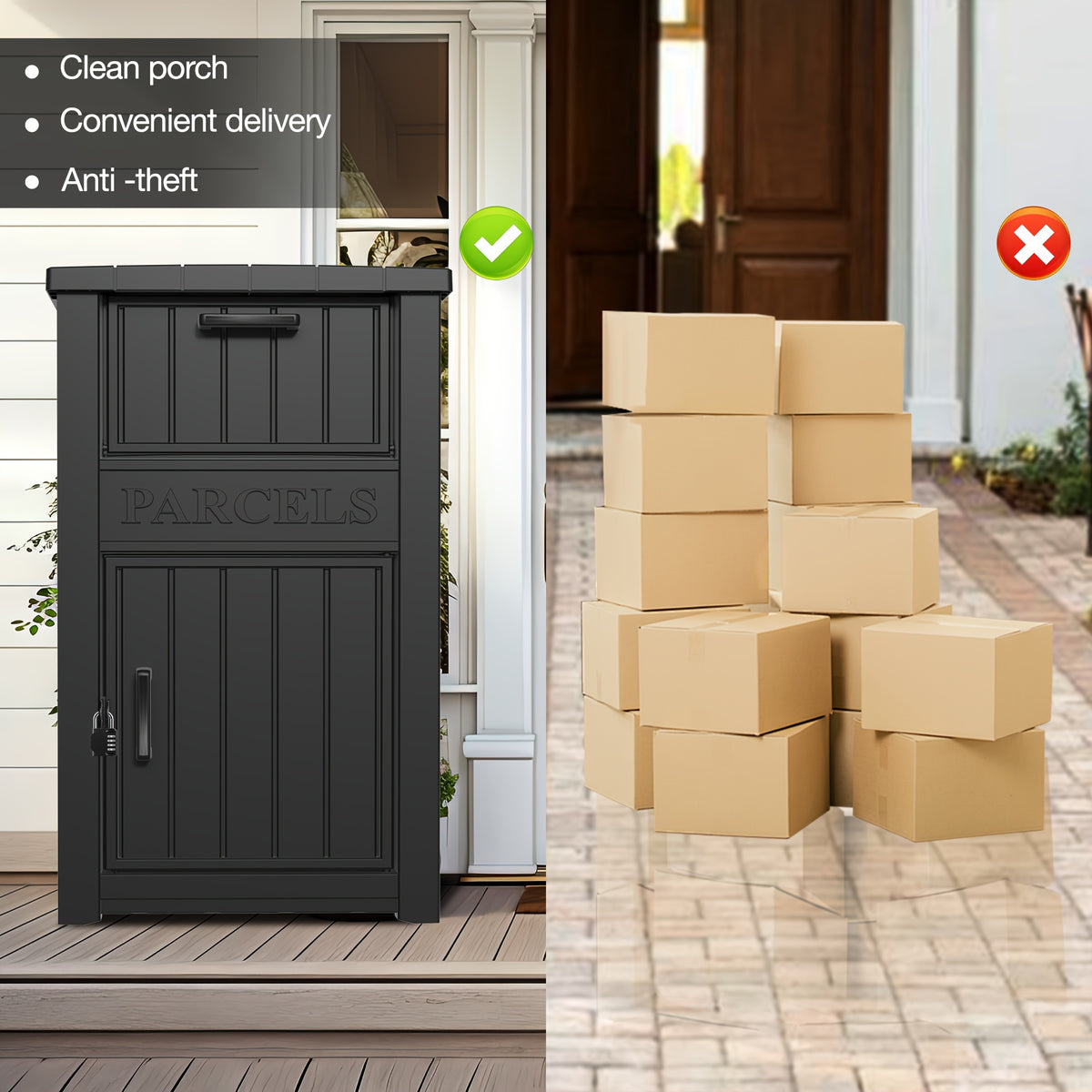 Secure Outdoor Package Delivery Box, Secure Parcel Drop Box With Lockable Flip - Anti-Sturdy Plastic Storage Solution For Porch, Garden Equipment, Camping Supplies, Ideal For Outdoor Storage, Box, Cabinet, Rack For Outdoor Storage
