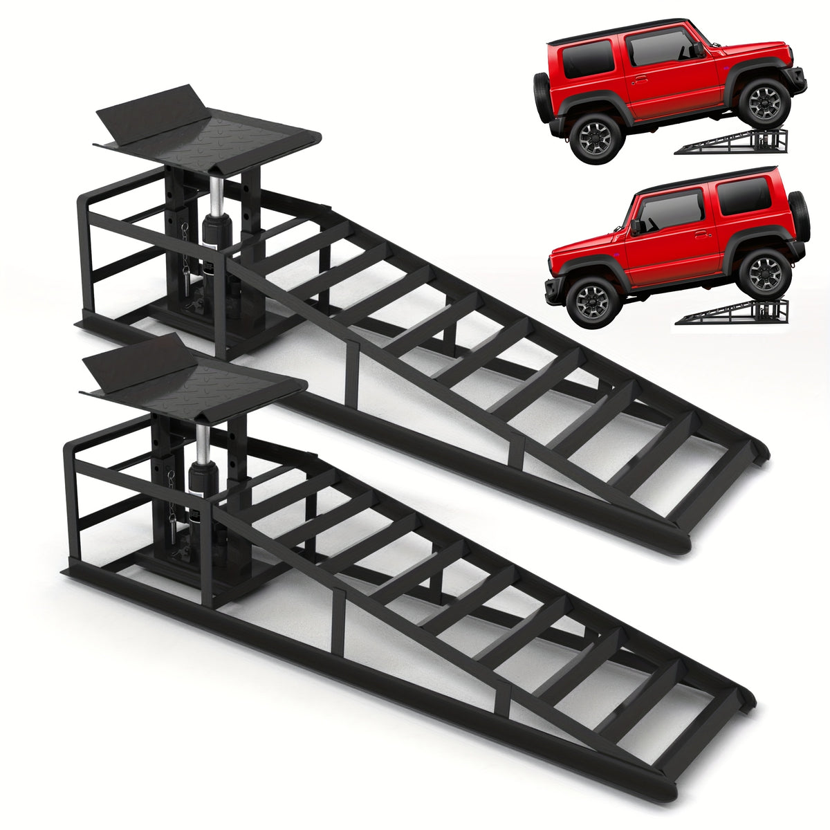2-Pack Hydraulic Car Ramps, 11050LBS 5T Car Ramps High Lift 9"-14.2", Heavy-Duty Iron-Made Vehicle Lift Ramps, Automotive Truck Service Ramps for Oil Changes And Maintenance