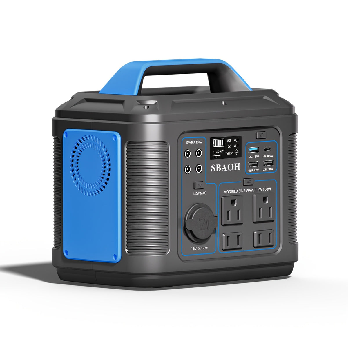 SBAOH 300W Portable Power Station 296Wh 80000mAh Solar Generator W/ 100W PD Fast Charging, 13 Outlets, Digital Display, Lithium-ion Battery for Outdoor Solar Lights, Camping Tents, Emergency Outdoor Home Use, CPAP, Gifts, 60W Solar Panel Is Optional