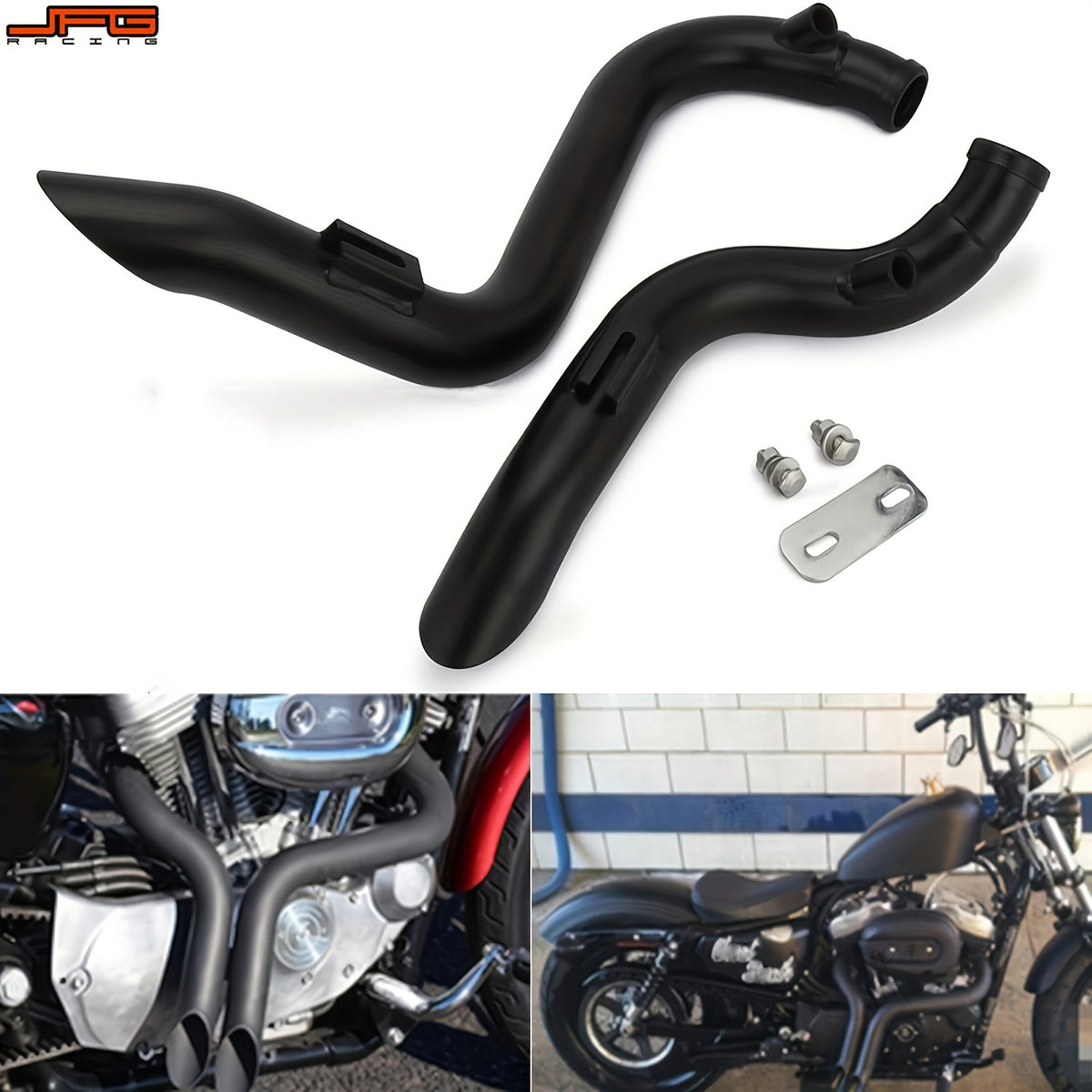 JFG RACING Sportster Exhaust 2.0" Slip-On Exhaust Pipe Stainless Steel for Iron 883 Sportster 1200 Models with FORWARD solely Touring Models Dyna Fxd & Fxdwg Models Black