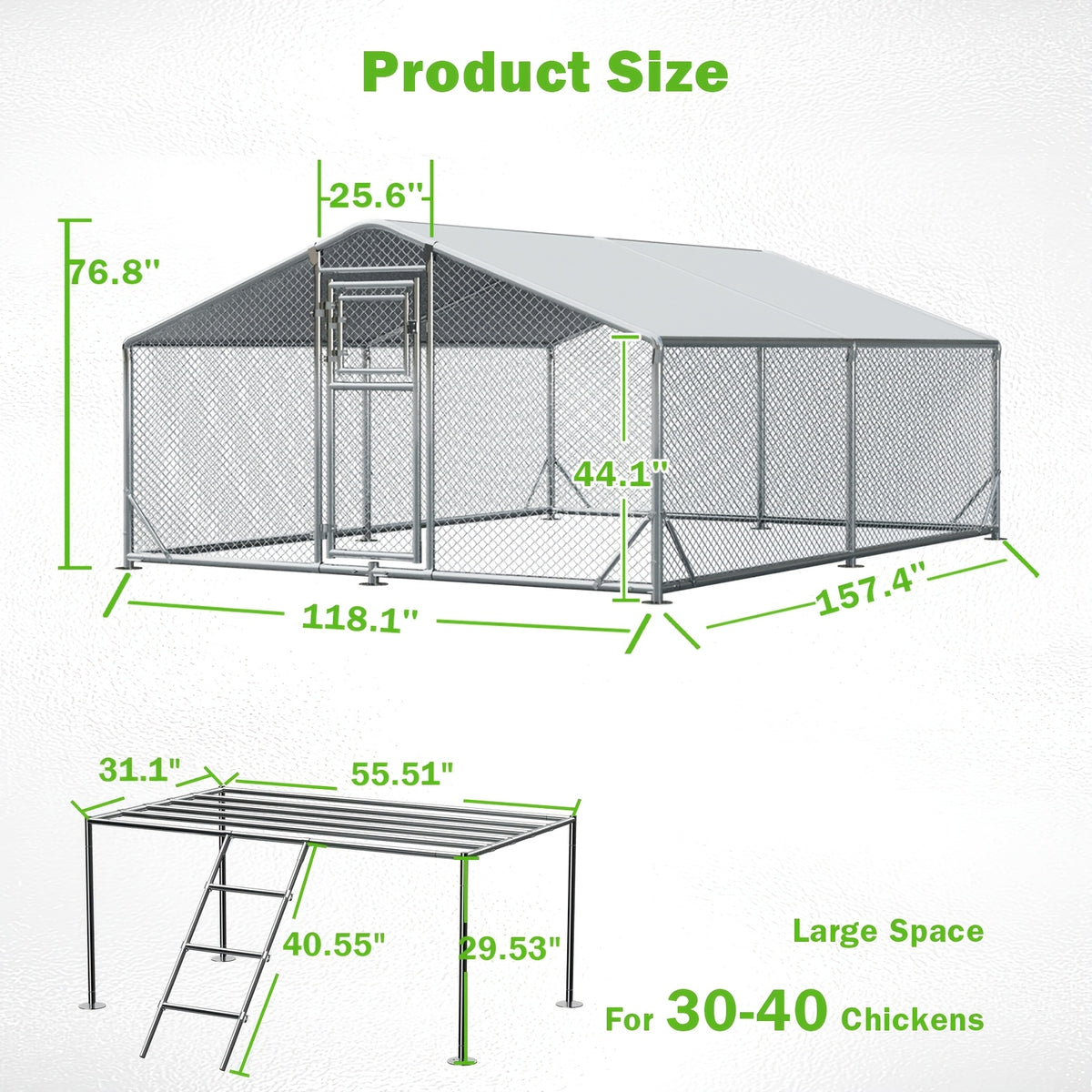Large Metal Chicken Coop & Enclosure Kit, Featuring Climbing Perches, Wire Mesh Siding, And A Waterproof, UV-Resistant Canopy, Advanced Series Outdoor Walk-in Run, Suitable For Chickens, Ducks, Rabbits, And Dogs