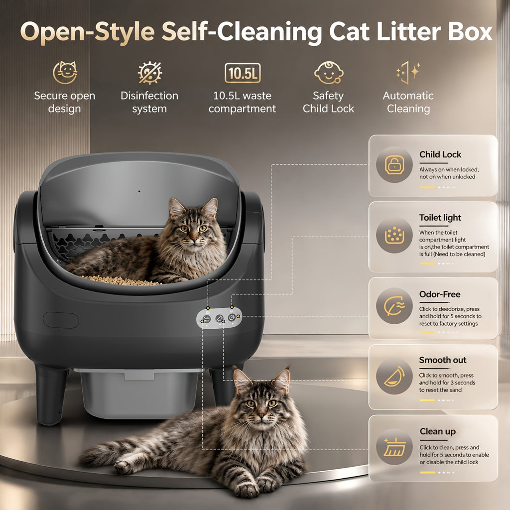 [Smart Self-Cleaning Litter Box] Extra-Large Smart Self-Cleaning Litter Box With Built-In Sensors, Large-Capacity Waste Compartment, 14-Day Automatic Cleaning, Open Design, Ideal For Multi-Cat Households