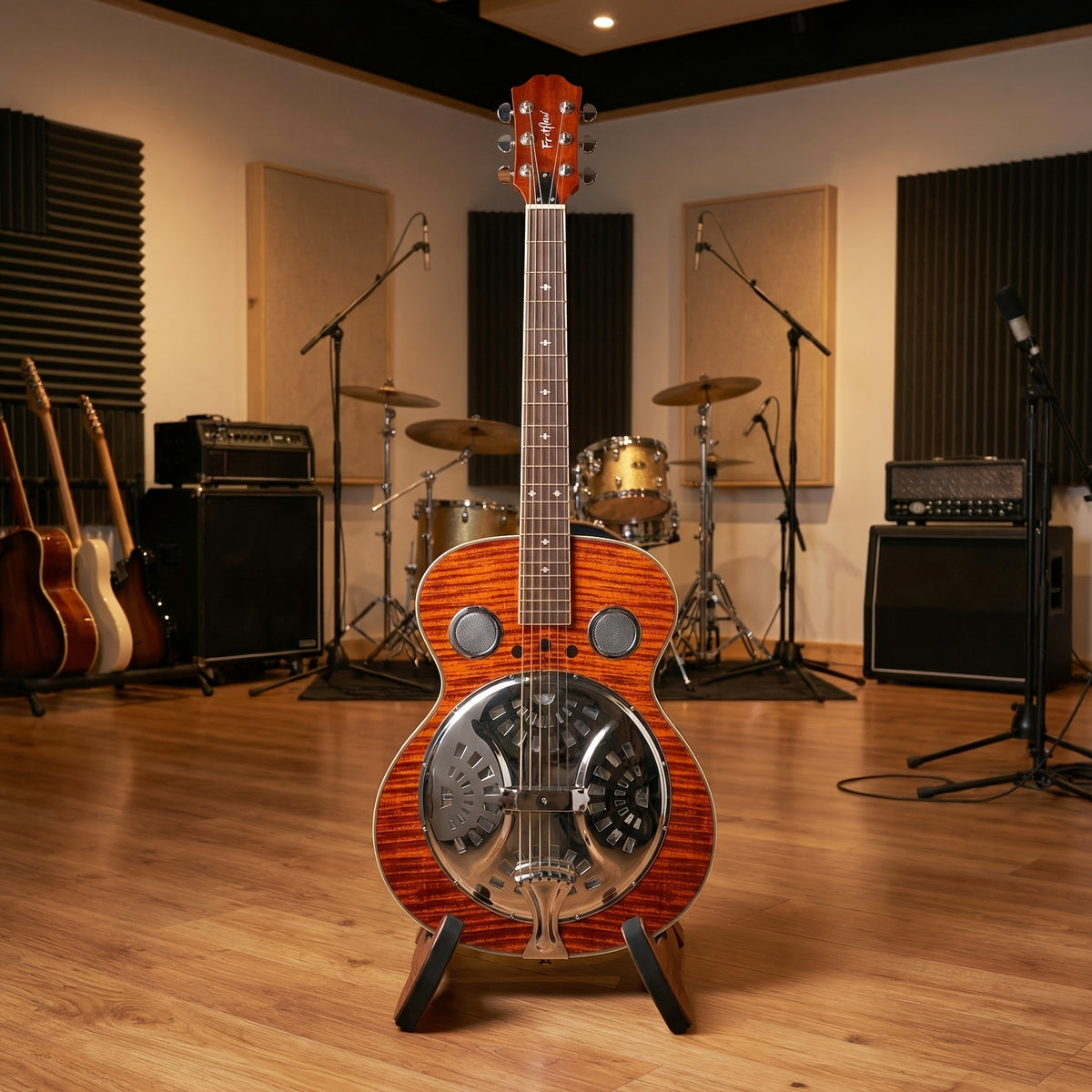 Acoustic Resonator Guitar Full Size 40 Inch Steel String, Beginner Acoustic Guitar Kit With Strap Capo Picks Wrench, Country Bluegrass Folk Blues Slide Fingerpicking Right Handed, Spruce Top Amber Orange Holiday Birthday Gift Musical Instrument