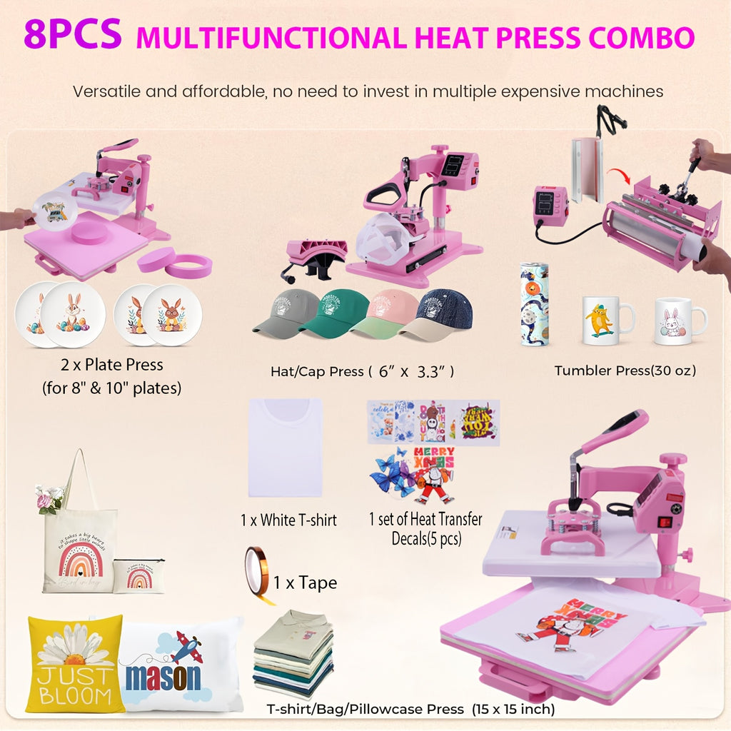 HOMDOX 15"x15" - 11pcs(8 In 1) / 8pcs(5 In 1) Heat Press Set With 30OZ Tumbler Press, Slide Out 360° Swing Away For T-Shirt/Cloth Bags/Tumbler/Mug/Hat/Plate - 15"x15" Slide Out T-shirt Heat Press Machine Can Only Press T-Shirt/Pillows/Cloth Bags