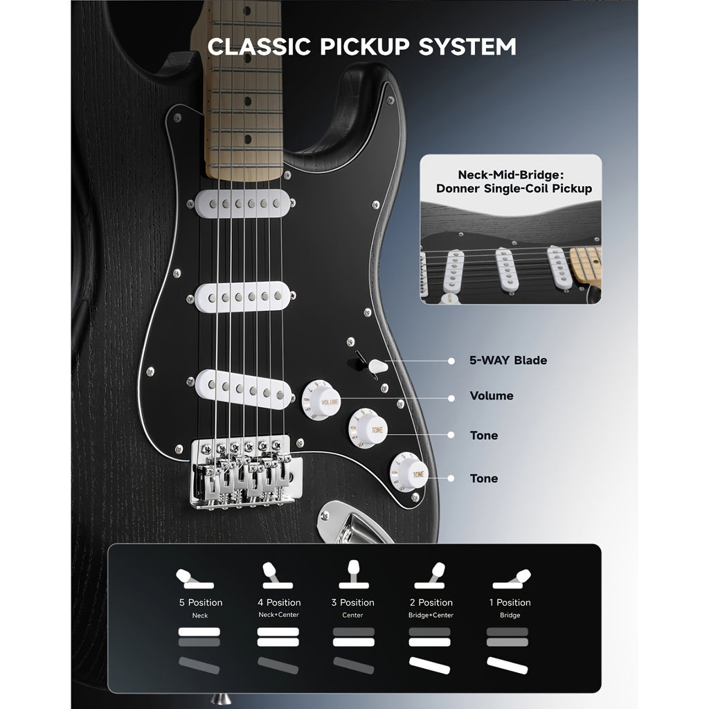 Full Size 39 Inch Electric Guitar Kit Solid Body, for Beginner, with Amplifier, Bag, Capo, Strap, String, Tuner, Picks DST-80
