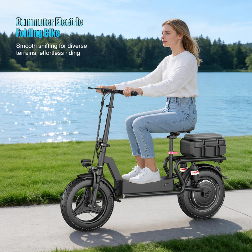 [Long Range Scooter] Commuter Electric Scooter With Seat, 54.6V 16.5Ah Electric Scooter With Detachable Box, Shopping Cart And Grocery Cart And Multi-Purpose Cargo Scooter, Large Capacity Battery For 25-35 Miles Long Range, New Smart Throttle With 3 Speed