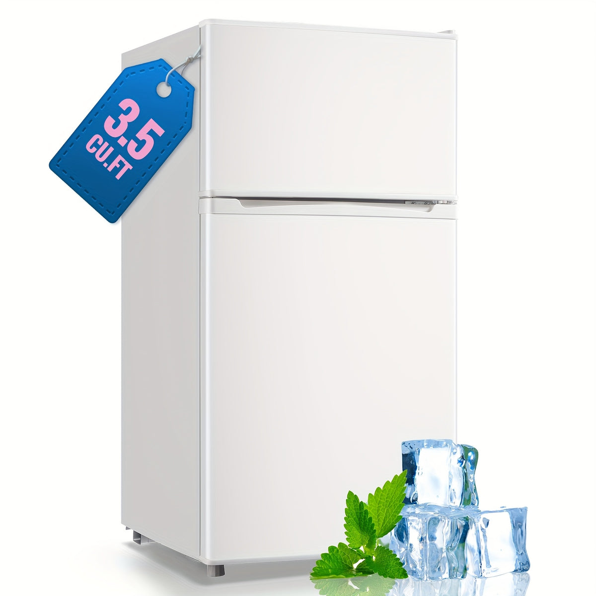 WANAI Double Door Small Refrigerator with Freezer-On-Top, 3.5 Cubic Feet Mini Fridge with 7-Level Adjustable Thermostat for Office, Dorm, Bedroom, Home And Apartment