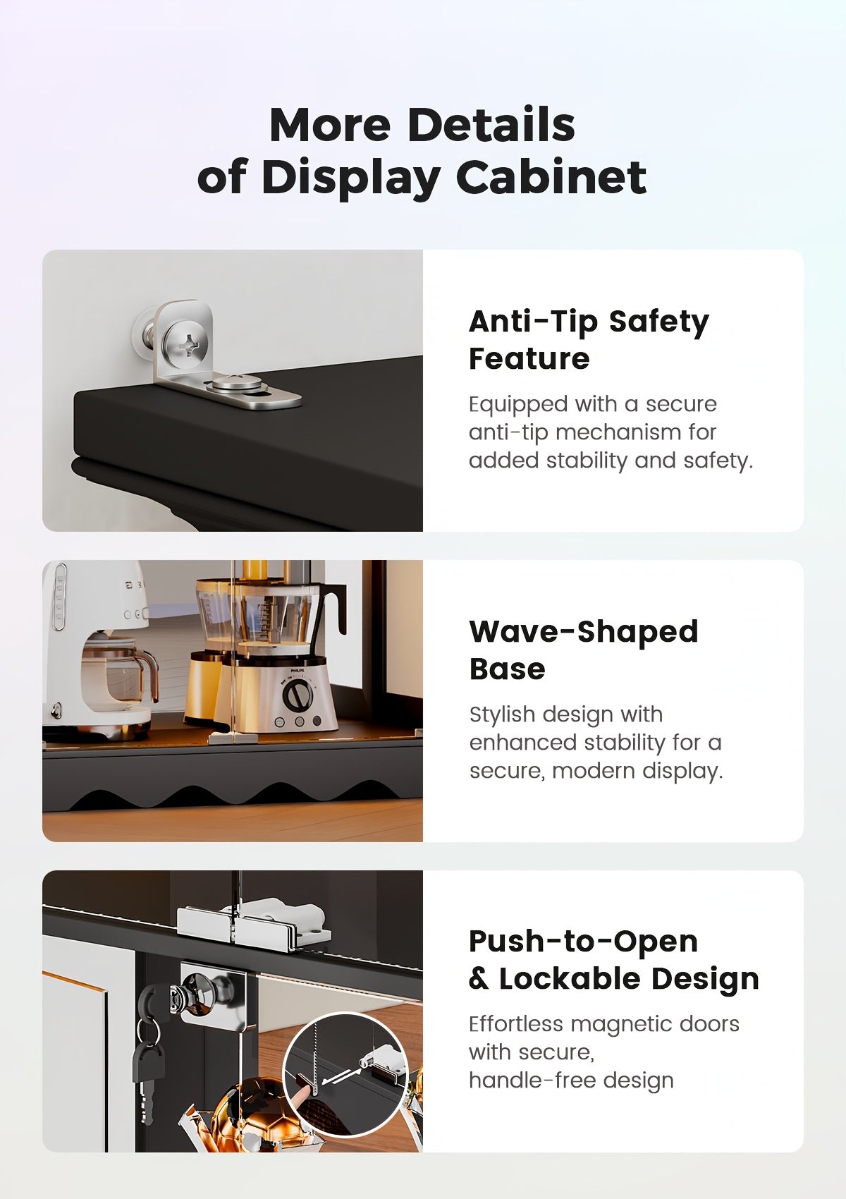 Display Cabinet with Glass Doors, 71'' Tall Curio Cabinet with RGB Lights for Collectibles, LED Display Case with Removable Shelf for Book/Medal/Figure, Black And White