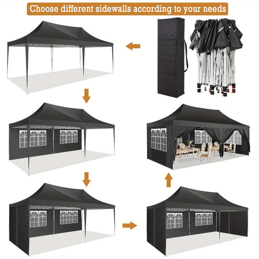 10X20Ft Pop Up Canopy Tent, Canopy with 6 Side Walls, Wedding Party Tent, Outdoor Gazebo Awning, 3 Adjustable Heights with Carry Bag, Heavy Duty Event Booth Waterproof Tent for Backyard, Lawn, Camping Party, Holiday Party, Outdoor Celebration