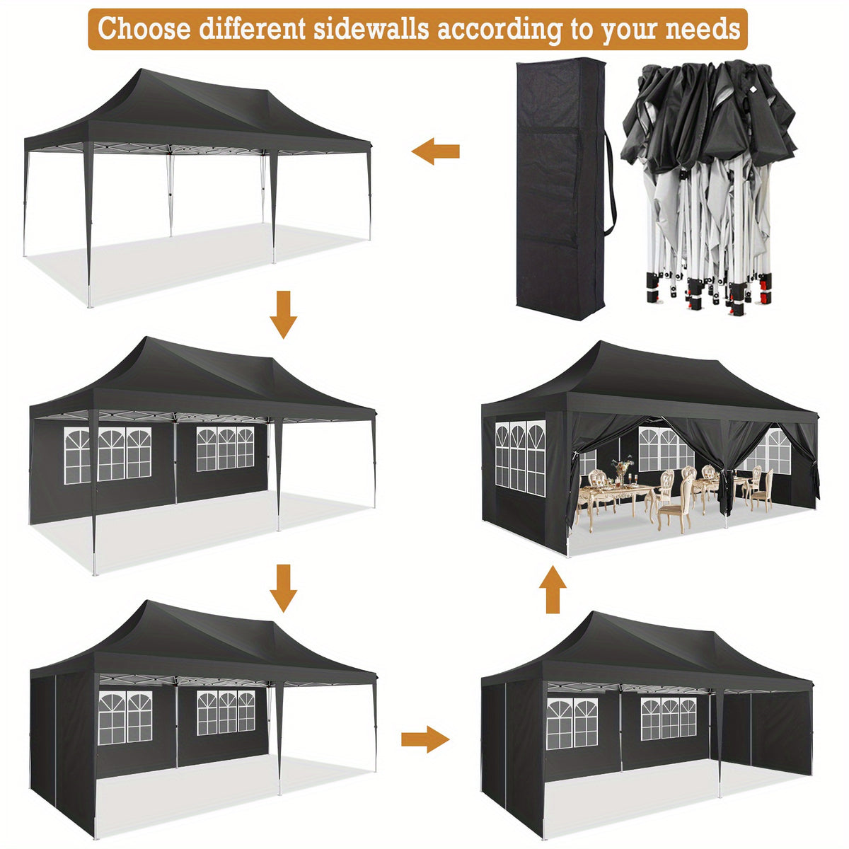 10X20Ft Pop Up Canopy Tent, Canopy with 6 Side Walls, Wedding Party Tent, Outdoor Gazebo Awning, 3 Adjustable Heights with Carry Bag, Heavy Duty Event Booth Waterproof Tent for Backyard, Lawn, Camping Party, Holiday Party, Outdoor Celebration