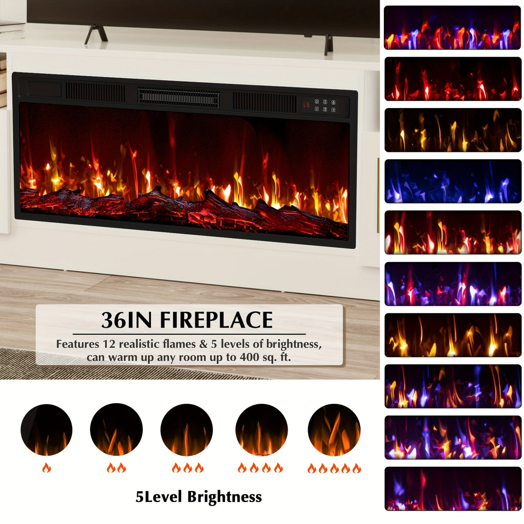70" Fireplace Tv Stand with 36 Inch Fireplace Up to 80" Tvs, LED Light Entertainment Center And Storage, 70"Modern Wood Media TV Console with Highlight Cabinet for Living Room
