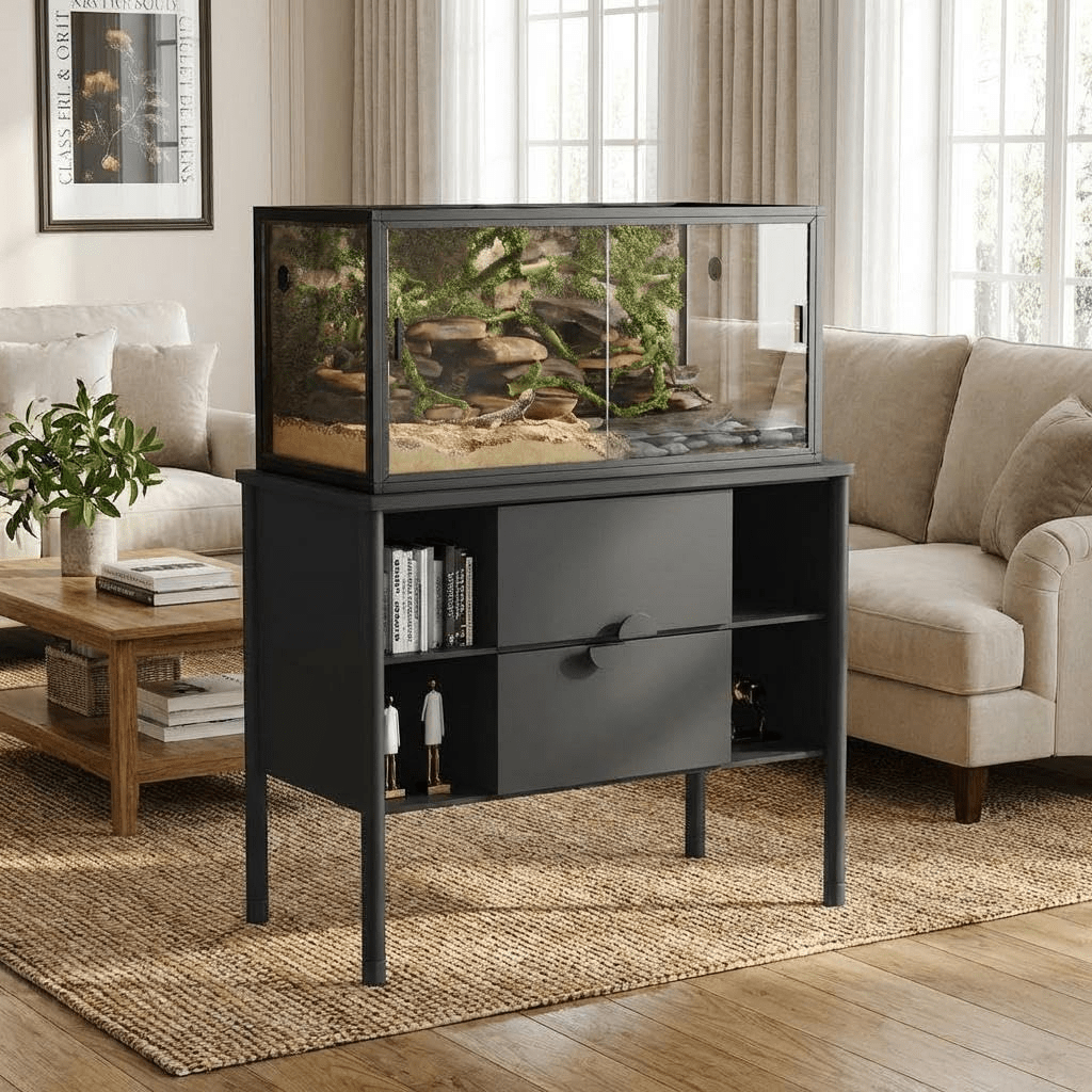 2026 Small Animal Cages, 120 Gallon Black Reptile Enclosure Habitat, 4x2x2ft Front Opening Glass Tank with Heavy Duty Screen Ventilation, Ideal for Bearded Dragons, Snakes, and Lizardsfor Dogs, Cats, Chicken, Ducks, Rabitts and Other Small Animals