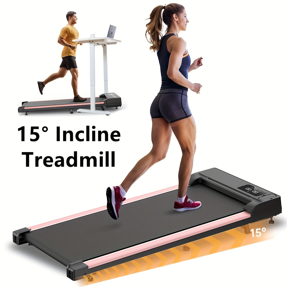 Portable 15% Incline Under Desk Walking Pad Treadmill, 2.5HP Lightweight Home Office Fitness Treadmill, 4-in-1 Walking Pad for Walking And Jogging Quiet, 265Lbs Capacity with Remote Control & LED Display, Walking Training, Weight Loss for Women
