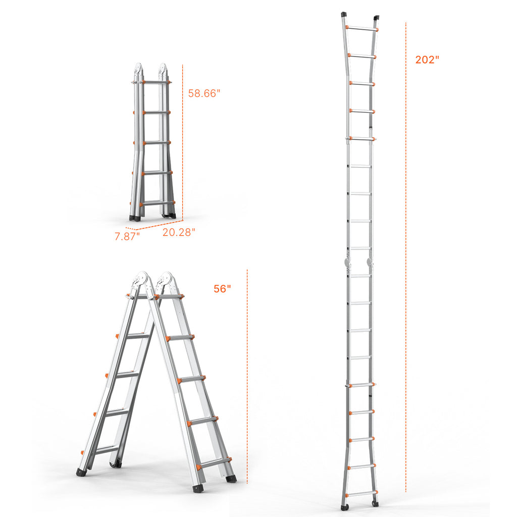 VEVOR Telescoping Ladder A Frame 9.5 FT 2880mm / 11FT 3350 mm / 13 FT 4000mm / 15.5FT 4670 mm / 17FT 5120 mm / 20FT 5990 mm/ 20.5FT 6230 mm Extension Multi-Function for Homework
