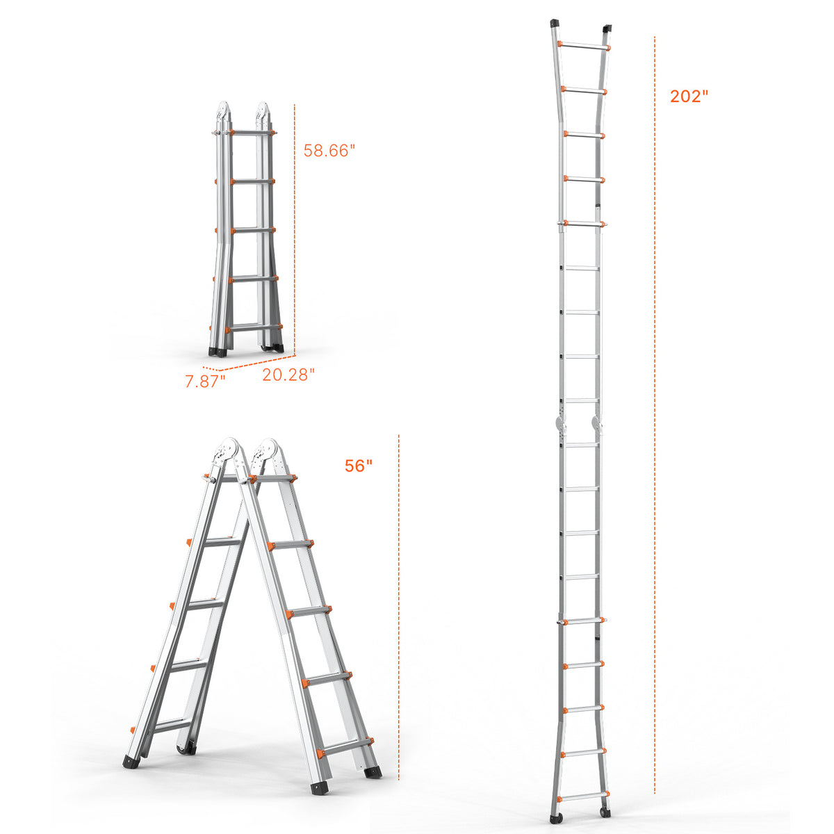 VEVOR Telescoping Ladder A Frame 9.5 FT 2880mm / 11FT 3350 mm / 13 FT 4000mm / 15.5FT 4670 mm / 17FT 5120 mm / 20FT 5990 mm/ 20.5FT 6230 mm Extension Multi-Function for Homework