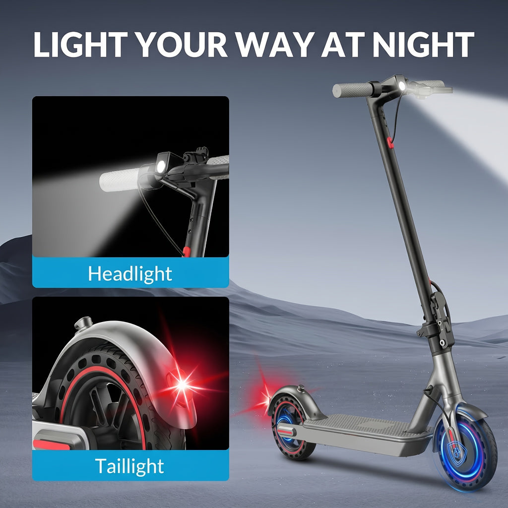 Long-Range Adult Electric Scooter with a Powerful 350W Motor, Top Speed of 19 Mph, Range of Up to 21 Miles, 8.5-Inch Solid Tires, Foldable Commuter Electric Scooter with APP Control, Dual-Brake System, LED Lights, And Portable Folding Design