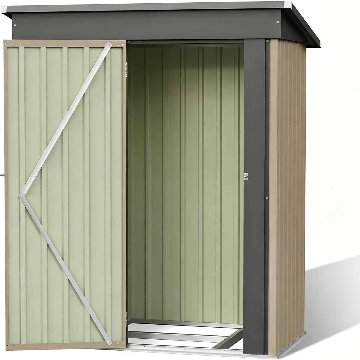 [Garden Storage Shed] GUNJI 5X3 FT And 6X4 FT And 8X6 FT Garden Storage Shed with Base Foundation, Heavy Duty Galvanized Steel Weatherproof Outdoor Tool Shed for Backyard Patio Lawn, Rust Resistant Lockable Door Tool House for Gardening Equipment Bike Sto