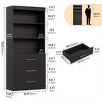 Tall Bookshelf for Home Office or Living Room, 71-Inch Design with Three Drawers for Display and Hidden Storage