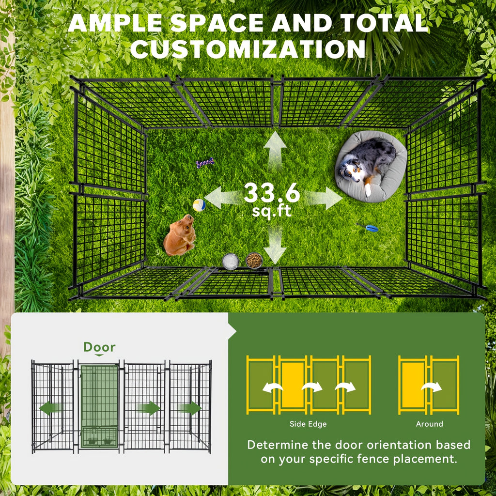 [Heavy Duty Dog Kennel] Oranland 7.8*4.3*5 Heavy Duty Dog Kennel Outdoor For Large Dogs -2025 New Design Space Efficient Welded Steel Playpen With Upgraded Secure Lock & UV-Resistant Roof & 2 Rotating Bowls Small/Medium/Large Dogs)