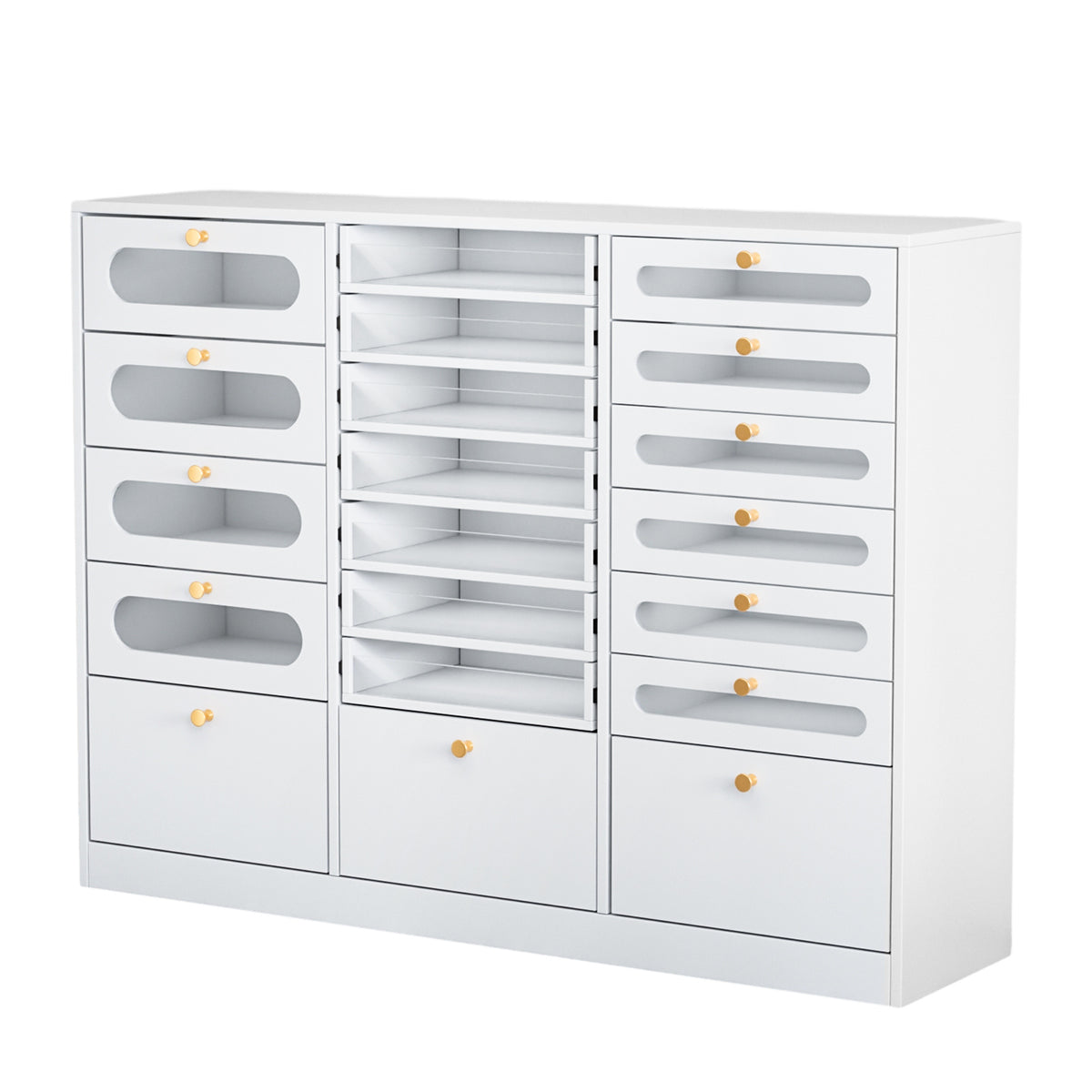 Nail Salon Storage System 47.2 Inch Large Nail Polish Organizer Cabinet with Drawers Wooden Beauty Salon Furniture 7 Clear 10 Visual Drawers for Polish Powder