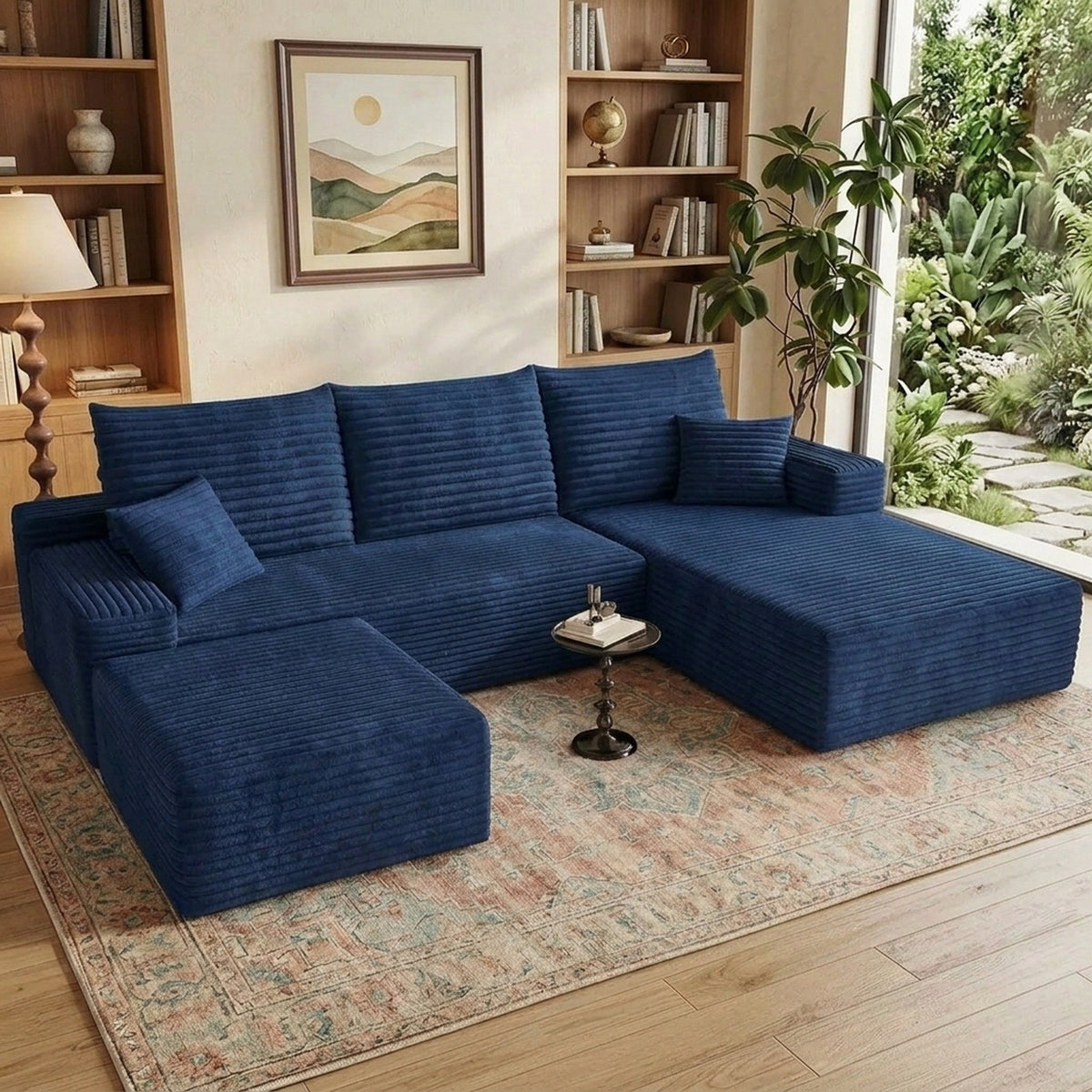 U-Shaped Modular Sofa Set with Bone-Free Cloud Cushions for Minimalist Living Rooms and Apartments