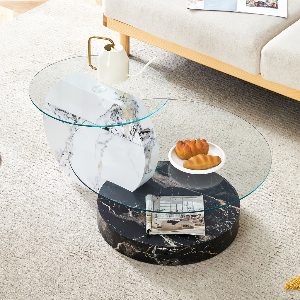 Glass Coffee Table for Small Spaces with Three-Tier Storage and a Clear Tempered Glass Top