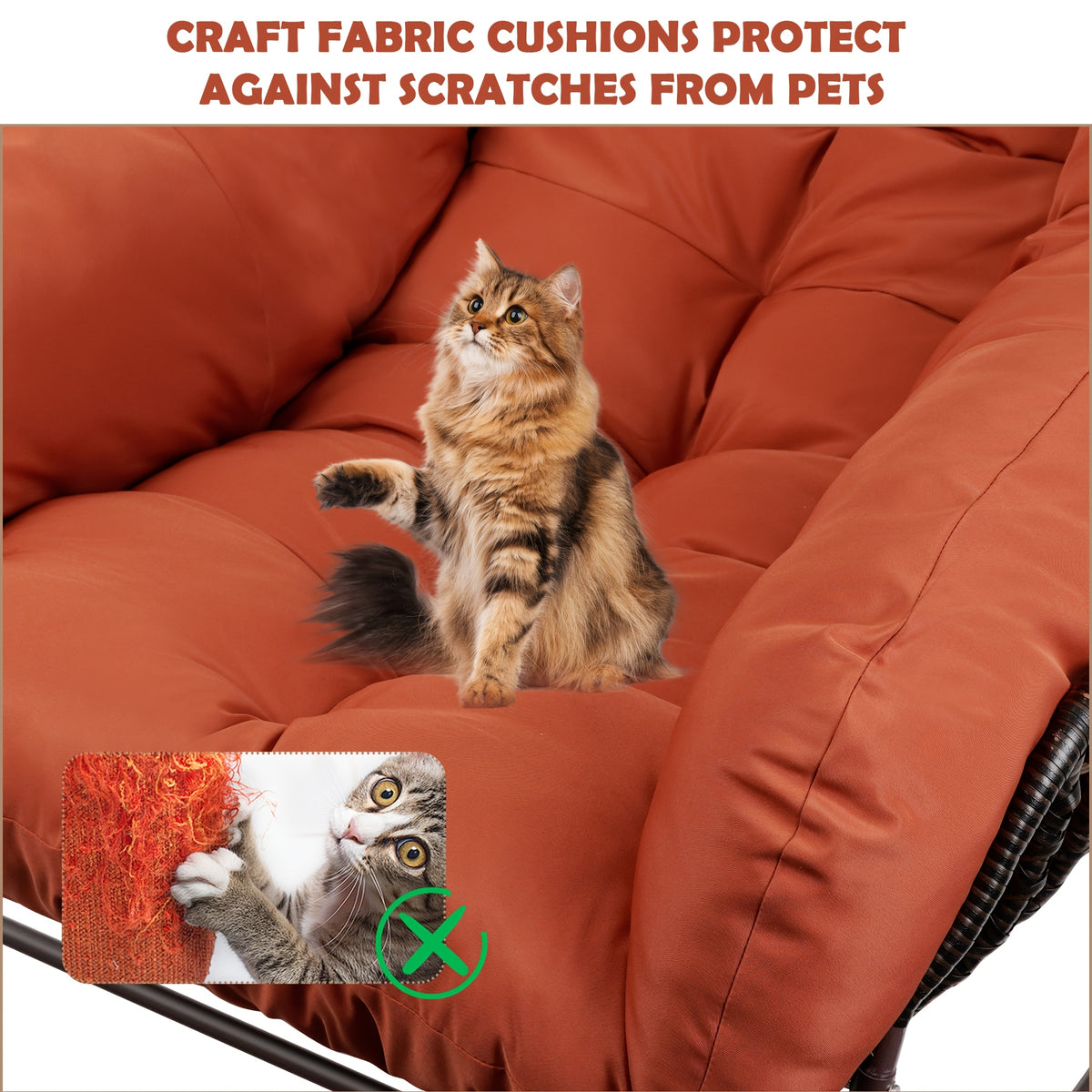 Papasan Rocking Chair Outdoor, All Weather Wicker Papasan Patio Chair with Cushion And Pillow, Heavy Duty Metal Oversized Papasan Rocker Egg Chair for Garden, Patio