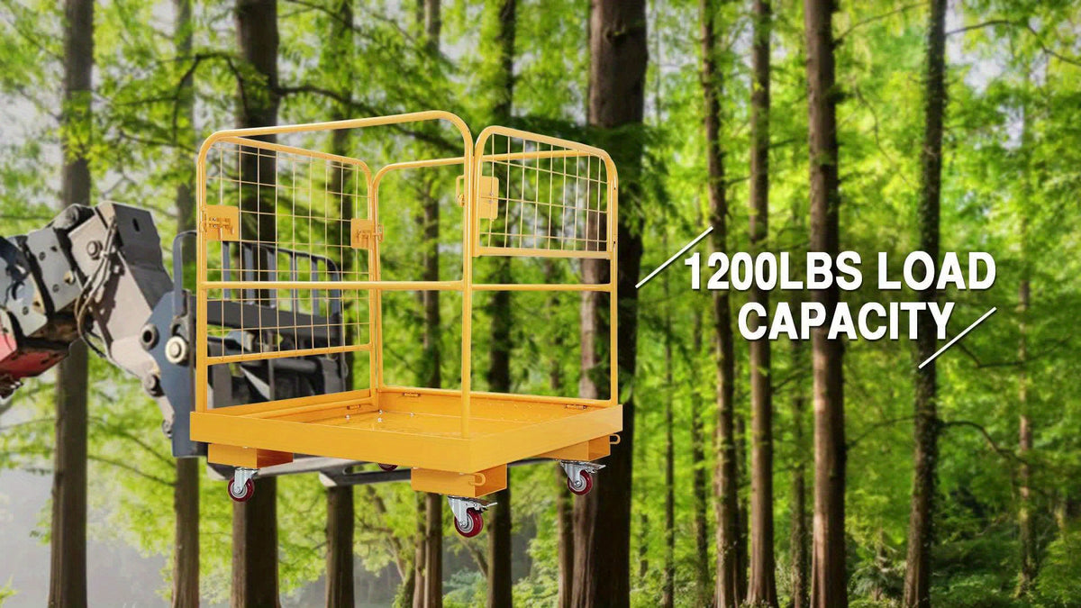 1200LBS Forklift Safety Cage 36X36In Forklift Work Platform with 4 Wheels Collapsible Forklift Basket Aerial Rails for Lifting Loader