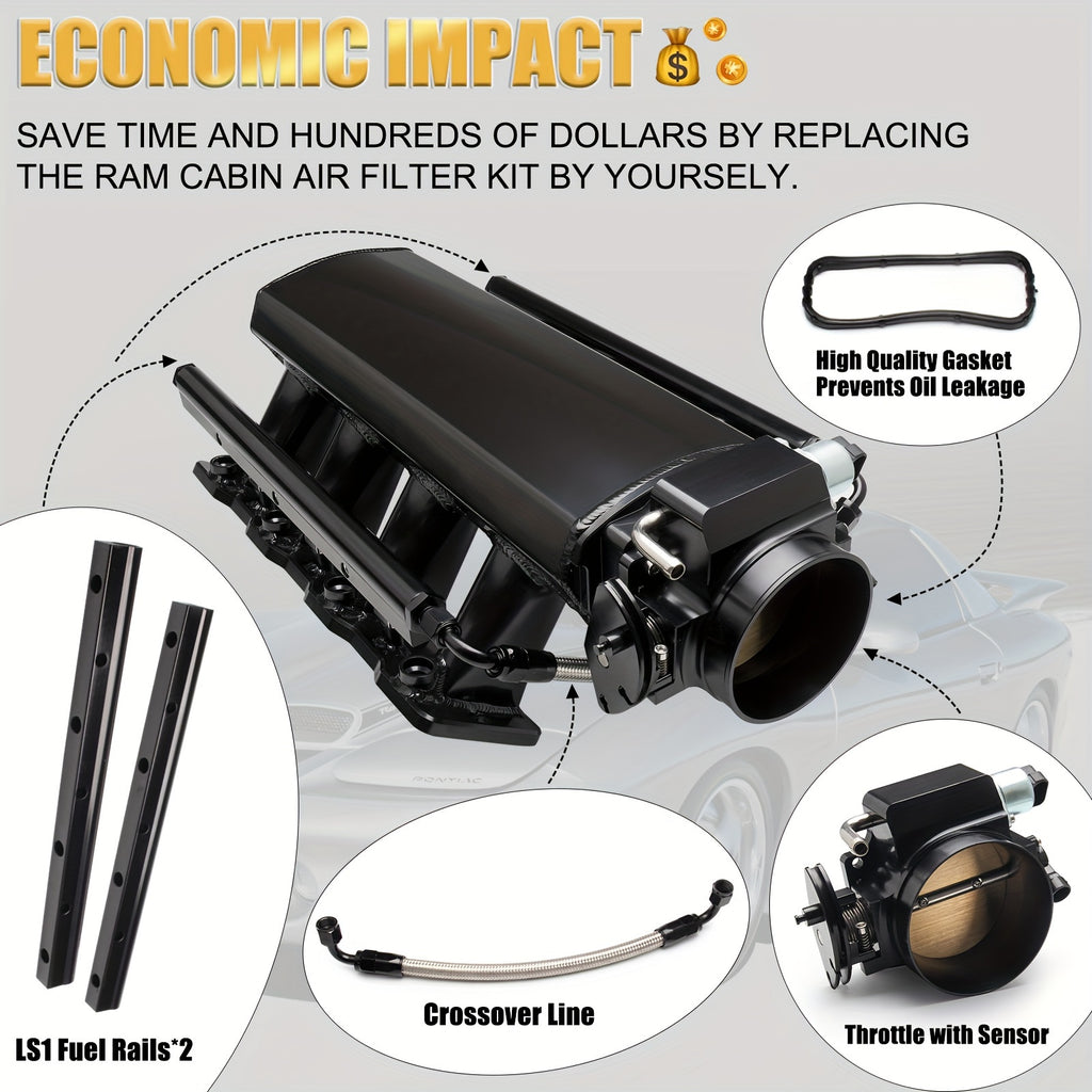92MM Intake Manifold Kit - Includes Fuel Rail And Throttle Body - 92Mm Throttle Body Made of Sheet Metal - EFI 15° Throttle Opening - Suitable for Chevrolet, for GMC, for Pontiac LS LS1 LS2 LS6 in Black