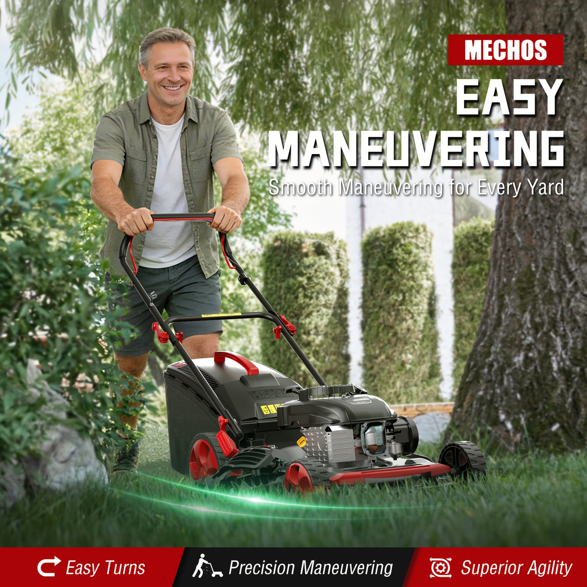 Push-Type Gasoline Lawnmower, 21 Inch, Suitable for Large Yards, Four-Stroke Engine, for Garden Landscaping And Weeding, Black, 210Cc