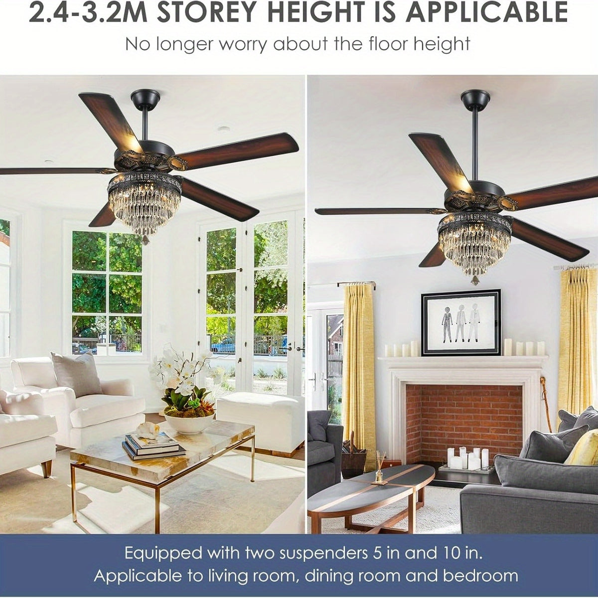 [Ceiling Fan With Light] 52-Inch Modern Ceiling Fan With Light And Remote Control - Quiet Motor Suitable For Rooms, Reversible Blades, Remote/ Control, Light Fixture, Plug, Voltage-Compatible For /Office (No Color-Changing)