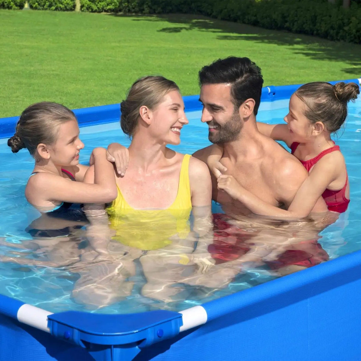 Steel Pro 13 Foot x 32 Inch Rectangular Above Ground Outdoor Pool Steel Framed Vinyl Swimming Pool with 1,506 Gallon Water Capacity, Blue