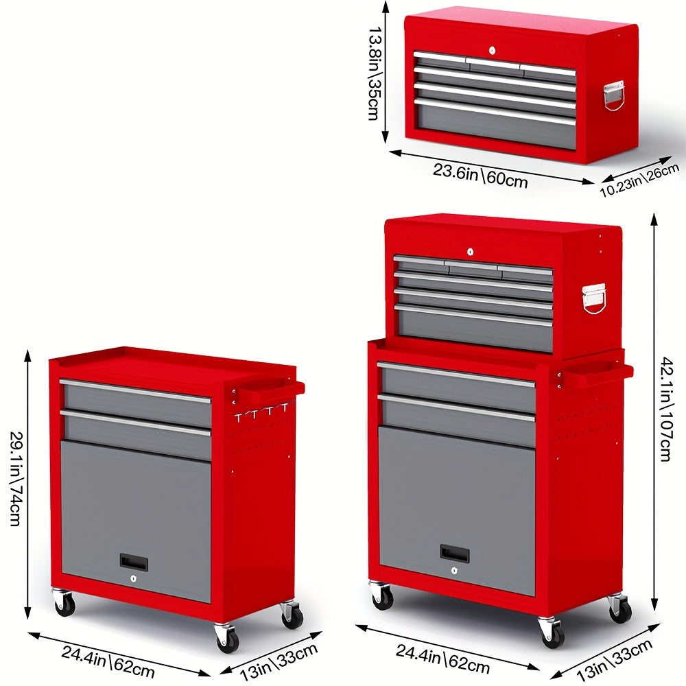 4/7/8-Drawer Heavy-Duty Rolling Tool Chest with Lockable Storage And 4-Wheel Mobility - 2-In-1 Tool Cabinet with Top Work Surface, Spacious Lower Storage, Durable Metal Construction for Garage, Workshop, Warehouse Organization - Ideal for