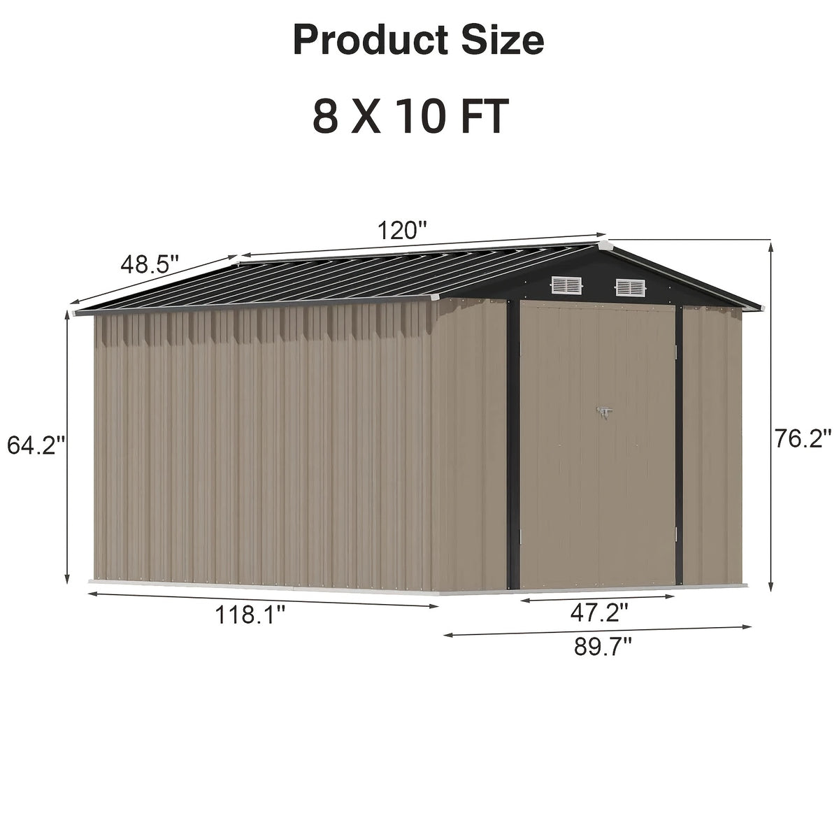 GUNJI 8 X 12ft Outdoor Metal Storage Shed, Garden Shed with 2 Shelves, Tool Sheds for Backyard Garden Patio Lawn